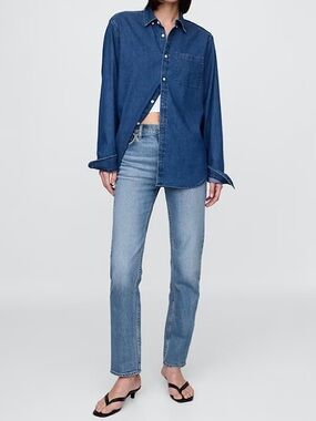 {GAP} "90s Straight High Rise" Blue Slim Stretch Denim Jeans